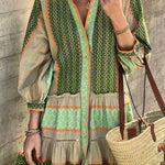 Vacation Style Ethnic Print Button Loose Mini Dress