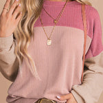 Colorblock corduroy long-sleeve top