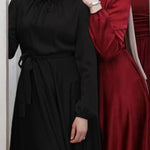 Long Sleeves Loose Pleated Solid Color Tied Waist Maxi Dresses