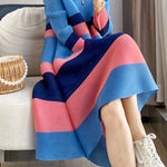 A-Line Loose Pleated Striped Round-Neck Midi Dresses