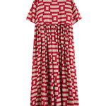 Loose Short Sleeves Plaid Round-Neck Midi Dresses