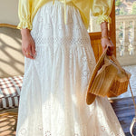 Hollow exquisite embroidery cotton skirt romantic French swing skirt female holiday skirt