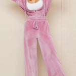 Fashion Zipper Open Velvet Casual Two -piece Suit