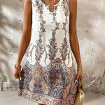 A-Line Loose Hollow Printed U-Neck Mini Dresses