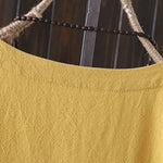 Women'S Solid Color Cotton And Linen Round Neck Button Short Sleeve Irregular Slit At Hem Button Blouse