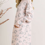 Pink Leopard Side Pockets Open Front Long Cardigan