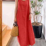 A-Line Loose Pockets Solid Color Split-Joint Square-Neck Maxi Dresses