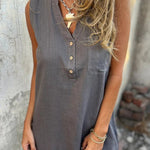 Solid Color Sleeveless V-neck Casual Pocket Mini Dress