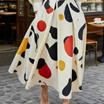 Long Sleeves Loose Contrast Color Pockets Polka-Dot Printing Lapel Maxi Dresses Shirt Dress