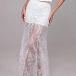 Queen Time Court-style Lace High Rise Elastic Waist Flare Maxi Skirt