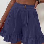 Women Summer Cotton Casual Plain Natural Ruffled Shorts