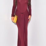 Bodycon Long Sleeves Solid Color Split-Joint Tied Waist Half Turtleneck Maxi Dresses