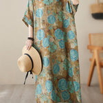 Loose Short Sleeves Printed V-Neck Maxi Dresses