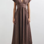 Della Linen Blend Short Sleeve Fitted Waist Maxi Dress