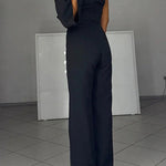 Stylish One Shoulder Slit Long Sleeve Mesh Splice Wide Leg Jumpsuit