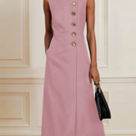 Loose Sleeveless Asymmetric Split-Joint High Neck Midi Dresses