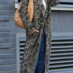Leopard Affair Animal Print Epaulettes Long Sleeve Pocketed Lapel Midi Trench Coat
