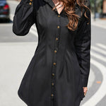 Long Sleeves Loose Buttoned Pleated Solid Color Lapel Mini Dresses Shirt Dress