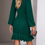 Bodycon Long Sleeves Falbala Solid Color Mini Dresses