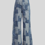 Loose Wide Leg Buttoned Plaid Pockets Split-Joint Jean Pants Bottoms