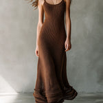 Quiet Luxury Chocolate Brown Knit Spaghetti-Strap Maxi Dress
