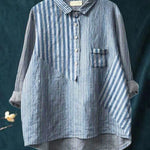 Women's Casual Cotton And Linen Striped Long-Sleeved Shirt