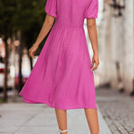 A-Line High Waisted Elasticity Knot Pleated Solid Color Split-Joint V-Neck Midi Dresses