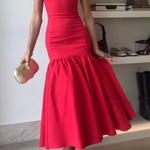 Graceful Silhouette Square Neck Wide Strap Drop Waist Midi Dress