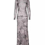 Long Sleeves Skinny Printed See-Through Split-Joint High Neck Evening Dresses Maxi Dresses