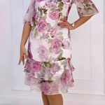 Round Neck Floral Print Tiered Midi Dress