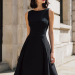 Classic A-Line Black Dress With Pleated Skirt