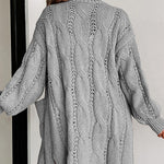 Ribbed Trim Hollow Knit Side Slits Cardigan