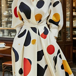 Long Sleeves Loose Contrast Color Pockets Polka-Dot Printing Lapel Maxi Dresses Shirt Dress