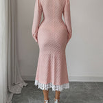 Bodycon High Waisted Lacy Pleated Solid Color Split-Joint Zipper Square-Neck Midi Dresses