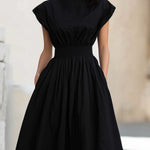 High Neck Smocked Waist Midi Dress