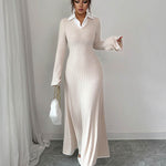 Bodycon False Two Ribbed Knit Split-Joint Lapel Maxi Dresses Sweater Dresses
