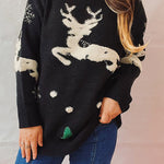 Christmas Pattern Knitted Crew Neck Long Sleeved Sweater