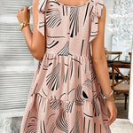 A-Line Loose Contrast Color Pleated Pockets Printed Tied Spaghetti-Neck Mini Dresses