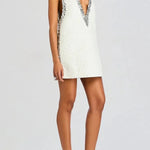 Cocktail Charm Sequin Colorblock Trim V-neck Sleeveless A-line Mini Dress