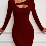 Bodycon Long Sleeves Asymmetric Hollow Solid Color Asymmetric Collar Mini Dresses