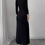 Bodycon Long Sleeves Buttoned Split-Joint Round-Neck Maxi Dresses