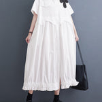 Loose Short Sleeves Elasticity Pleated Split-Joint Lapel Midi Dresses