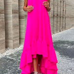 Sleeveless Off Shoulder Irregular Maxi Ruffle Dress
