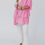 Ruffled Trim Short Sleeve Open Front Kimono