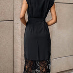 Loose Sleeveless See-Through Solid Color Split-Joint Tied Waist Lapel Midi Dresses Shirt Dress