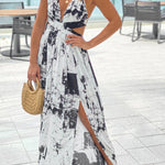 OFF WHITE PRINTED MAXI DRESS WITH CUT OUTS
