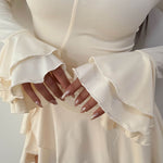 Bodycon High Waisted Asymmetric Pleated Ruffled Solid Color Split-Joint Deep V-Neck Mini Dresses
