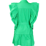 A-Line High Waisted Buttoned Pleated Ruffled Solid Color Tied Waist Lapel Mini Dresses