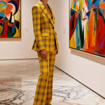 Elasticated Waist High Waisted Buttoned Contrast Color Plaid Split-Joint Notched Collar Blazer Outerwear