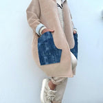 Soft and Warm Zipper Denim Pocket Long Sleeve Hooded Midi Sweatshirt Coat